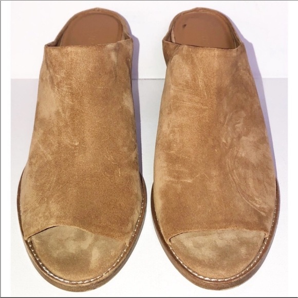 Vince Vero Cuoio Camel Suede Leather Open Toe Stacked Block Heel Mule Sz10 NWOB - Picture 3 of 10